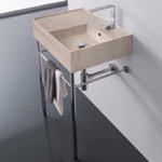 Scarabeo 5117-E-CON Beige Travertine Design Ceramic Console Sink and Polished Chrome Stand